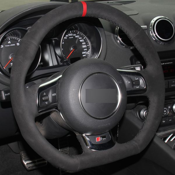 

black suede hand-stitched car steering wheel cover for audi tt 2008-2013