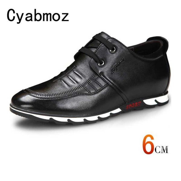 

fashion oxfords genuine leather men casual shoes flat heel height increasing shoes with 6cm comfortable hidden heel sneakers, Black