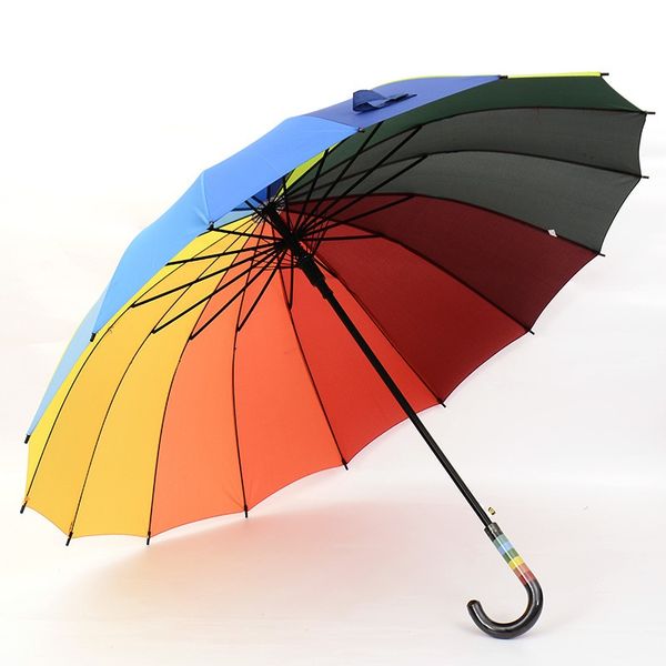 

c hook rainbow umbrella long handle 16k straight windproof colorful pongee umbrella women men sunny rainy umbrella an2504