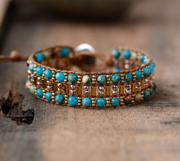 

high end women boho bracelet natural stone seed beads wrap bracelets semi precious stone beaded cuff bracelet dropshipping, Golden;silver