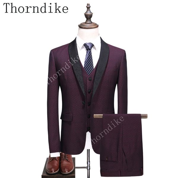 

2018 new tuxedo wedding suits for men slim fit burgundy tuxedo jacket with pants vest fashion black lapel men suits, White;black