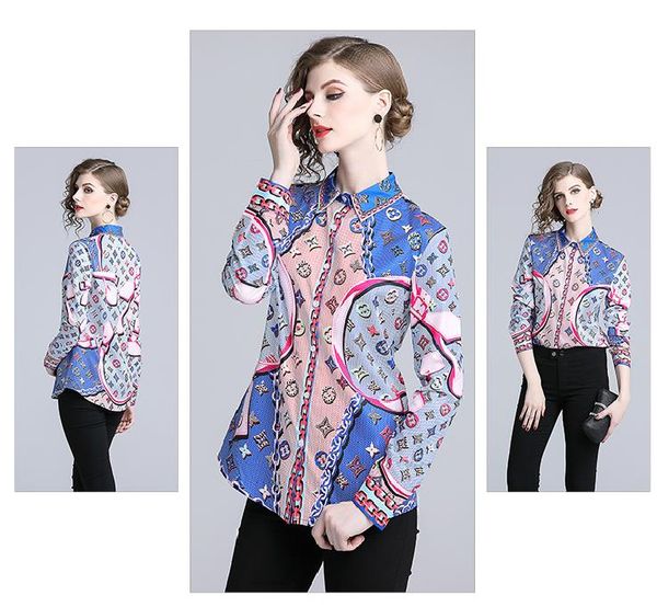 

2018 дизайнер взлетно-посадочной полосы женщин блузки с длинным рукавом рубашки ти