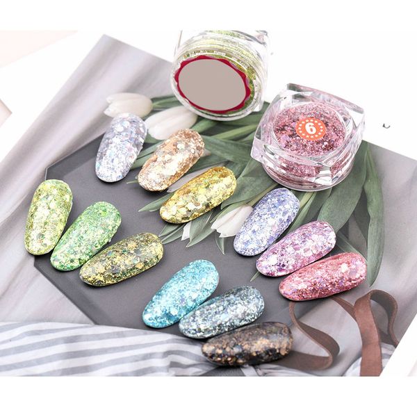

fashion woman diy 1 box nail mermaid glitter flakes 3d colorful sequins polish manicure nails art decor accessories smj, Silver;gold