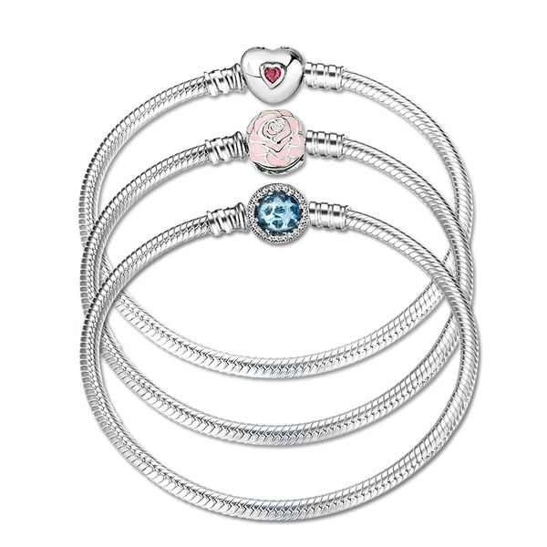 

mother's day gift authentic 100% 925 sterling silver snake chain for women bracelets beautiful cz jewelry bracelet bangle, Golden;silver