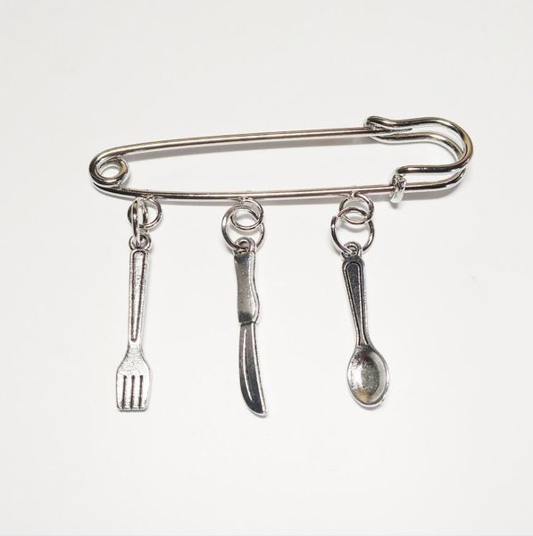 

2019 new hot ancient silver нож вилка ложка брошь мода творческий мужчины женщины ювелирный дизайнер брошь chef ножевые лучший друг сувениры, Gray