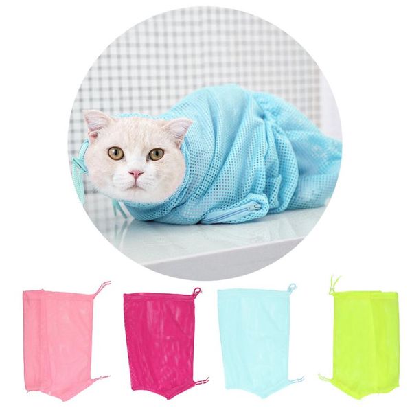 

washing pet cat grooming nail clipping bathing adjustable washing bags mascotas restraint bag no bite scratch fitted mesh