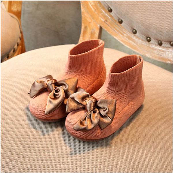 

kids fashion hosiery boot children bow knit ankle boots girls princess boots kid solid color flat shoes children fashion bootss quanlity, Black;grey