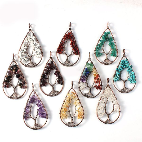 

wholesale 12 pcs natural amethyst tree of life pendants crystal gems silver fashion national style pendant necklaces ing