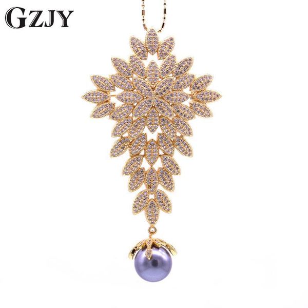 

gzjy gorgeous accessories flower black pearl zircon pure gold color brooch pin pendant fashion versatility jewelry, Gray