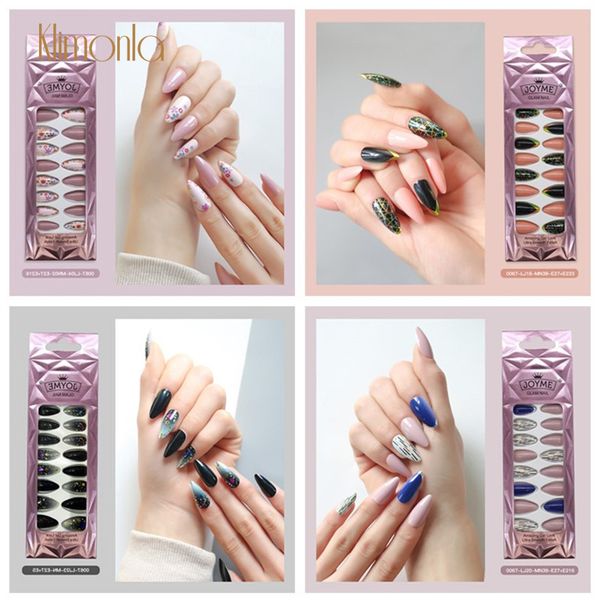 

24pcs/комплект смешать стиль миндалина ложных ногтей совет дисплей акриловые поддельные ногти показывает практика маникюр ногтей советы крас, Red;gold