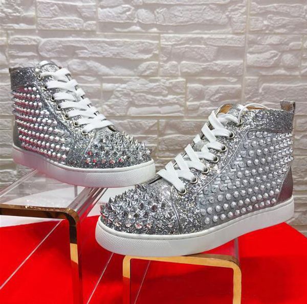 

щепка шипованных шипы женщина мужские кроссовки обувь высокого качество red bottom повседневный walking известной марка заклепка женщина, му, Black