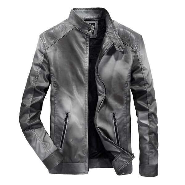 

men's fashion locomotive plus velvet pu leather jacket jacket autumn winter warm zipper leather standing collar jackets coat 712, Black;brown