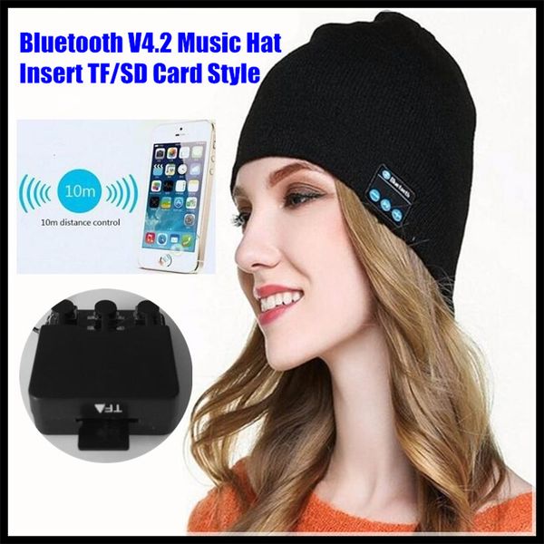 

insert tf/sd card slot wireless bluetooth v4.2 winter beanie knitted hat headset speaker mic hand-music mp3 magic smart cap
