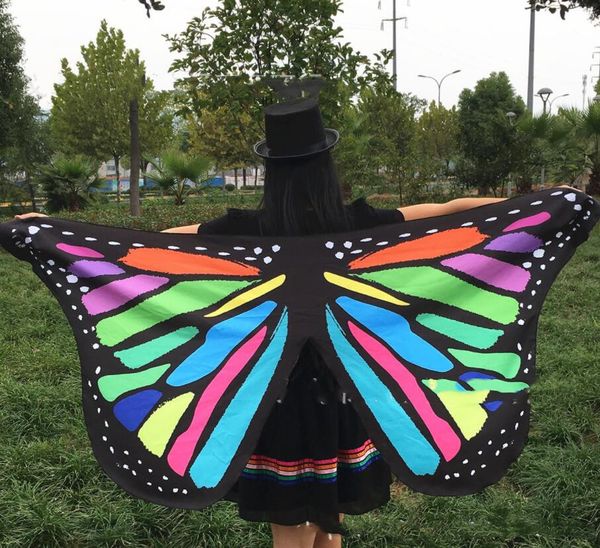 

colorful monarch butterfly wings belly dance costume accessories adults fairy cloak mask for carnival dance, Black;red