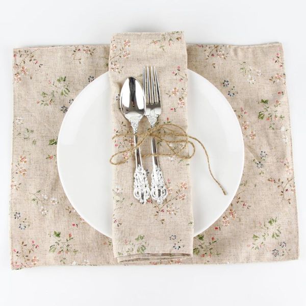 

30x40cm linen placemat heat insulation mat dining table mat kids table napkin fabric flower print placemats