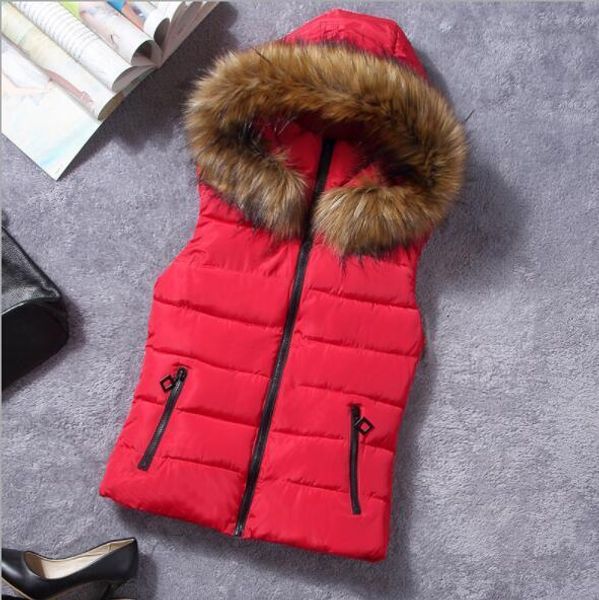 

brand winter vest women's jacket down katoen casual hooded fur vest women's dresses big size cloth, Black;white