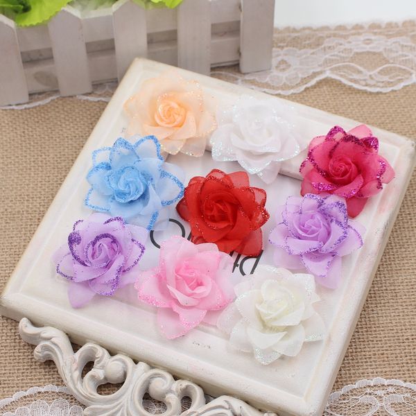 

10pcs 4.5cm artificial roses gauze head wedding shoes headdress wreath decorated diy craft gift clip artificial flowers