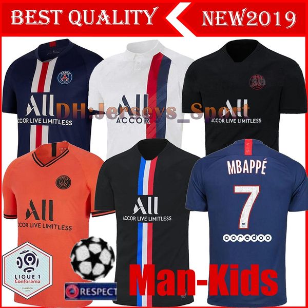 

maillots de football kit 19 20 psg soccer jersey 2019 2020 mbappe icardi marquinhos 4th shirt men kids sets maillot de foot cavani fourth, Black;yellow