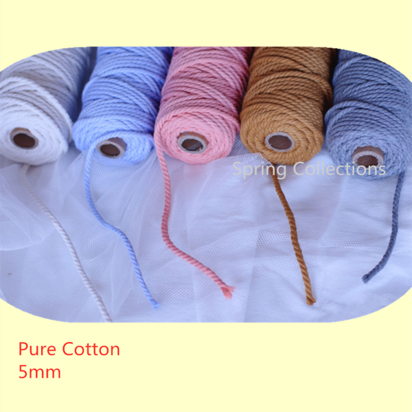 

5mm braided pure cotton cord colorful rope twisted craft tapestry macrame string diy wedding home textile decorative, Black;white