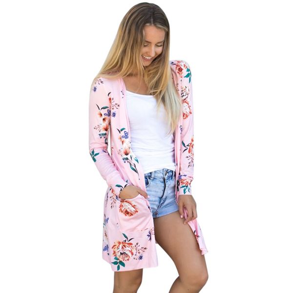 

2019 women floral printed outerwear autumn women long sleeve jackets lady casual stitch coat, Tan;black