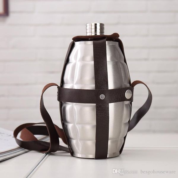 

64 oz large capacity metal flagon landmine shaped stainless steel hip flasks outdoor portable kettle bottles with holster bh1323 tqq