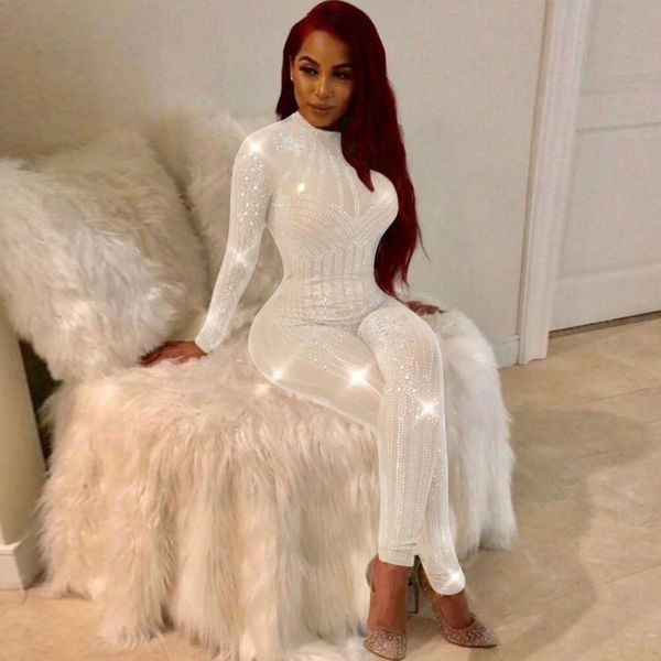 

женщины блесток комбинезон горный хрусталь комбинезоны o-образным вырезом с длинным рукавом сексуальные тощие боди клубная одежда партии цел, Black;white