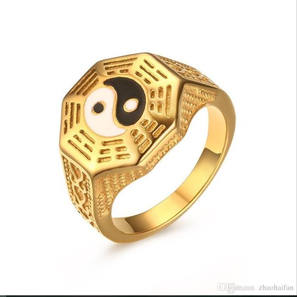 

zhf jewelry mens yin yang signet ring stainless steel taoism religion gold color vintage lucky jewelry, Silver