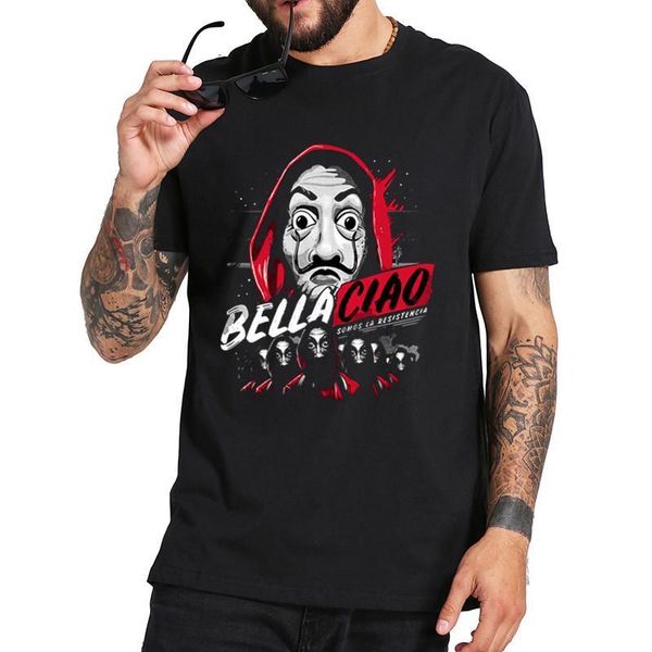 

la casa de papel bella ciao men t shirts money heist novelty cotton house of paper tees crew neck t-shirt unique clothes, White;black