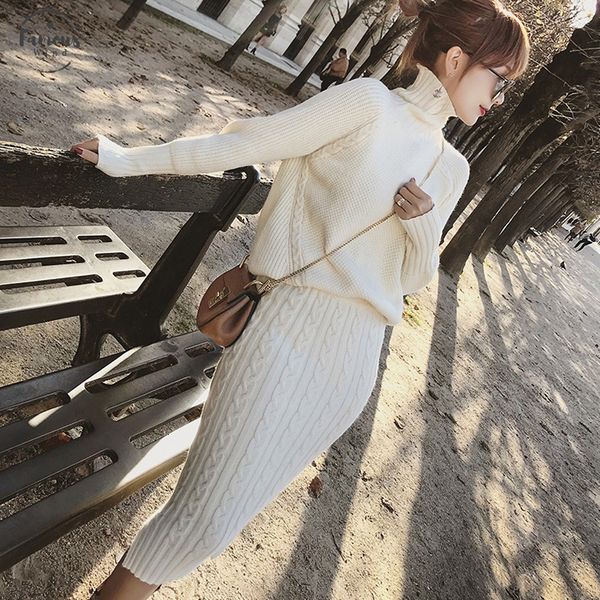 

knitted sweater 2 piece set women long sleeve pullover twist split pencil skirt set lady runway knitting skirt suit, Gray