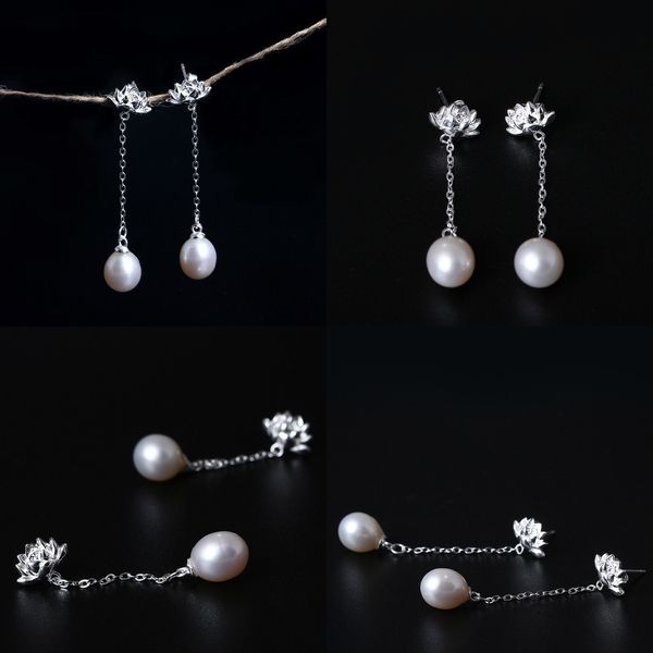 

925 s silver originality design personality lotus pearl eardrop girls long fund concise flower ear thread silver jewelry infinity bracelets, Golden