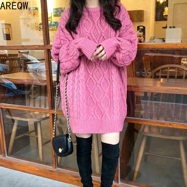 

oversized sweater solid color knit round neck korean loose pullovers women autumn winter clothes, White;black