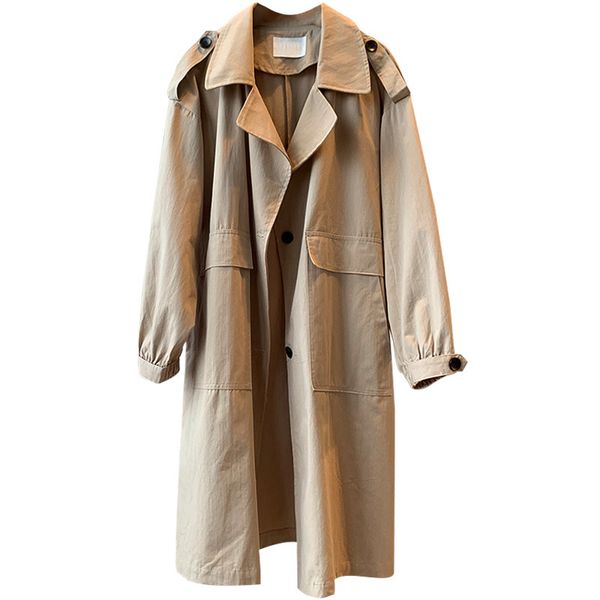 

autumn trench coat for women new 2020 single breasted turn-down collar mid-long ladies windbreaker casual women coats l385, Tan;black