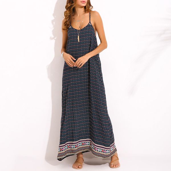 

dress women party elegant floral beach long maxi dress fashion vintage robe femme casual kaftan boho strap dresses vestidos, Black;gray