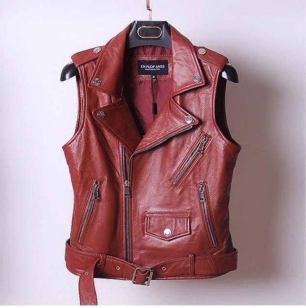 

women's branded genuine leather vest coats ladies natural sheepskin jackets turn-down collar black red plus oversized 2xl xxxxl