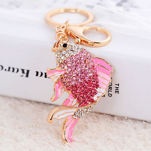 

exquisite enamel crystal fish key chains holder goldfish bag buckle handbag pendant for car keyrings keychains key ring women, Silver