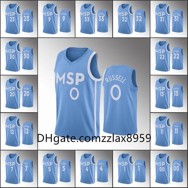 

men karl-anthony minnesota towns d'angelo russell andrew wiggins blue timberwolves custom 2020 city jersey, Black;red