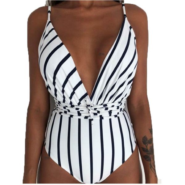 

2020 woman plus size swimsuit one piece backless deep v bathing suit for women big 2xl swimming bather female swimwear, White;black
