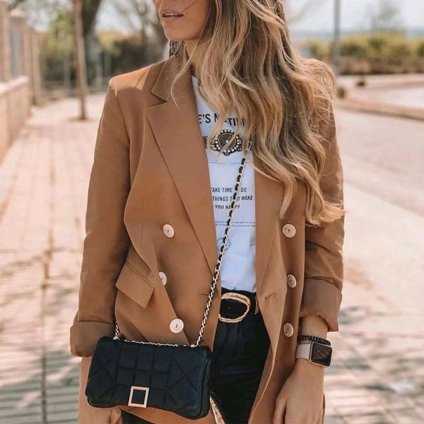 

vintage plaid pockets women blazer and jackets 2019 autumn double breasted office lady outwear casual blaser feminino new, White;black