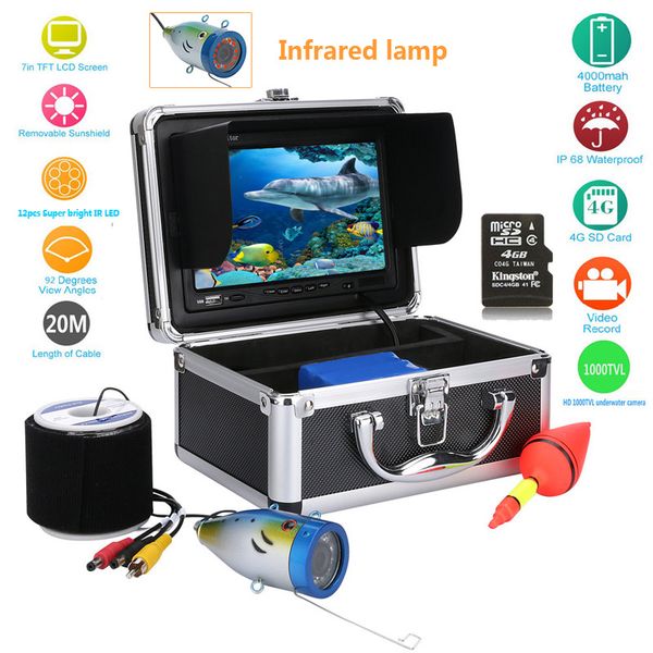 

gamwater 7" video fish finder hd 1000tvl underwater fishing camera kit with video recording function white led