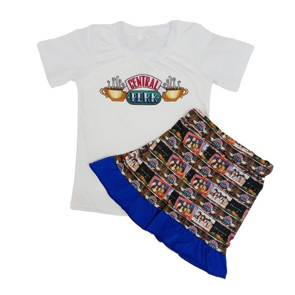 

baby girl kids children boutique fashion coffee print short sleeves full printed shorts suit clothes clothing, White