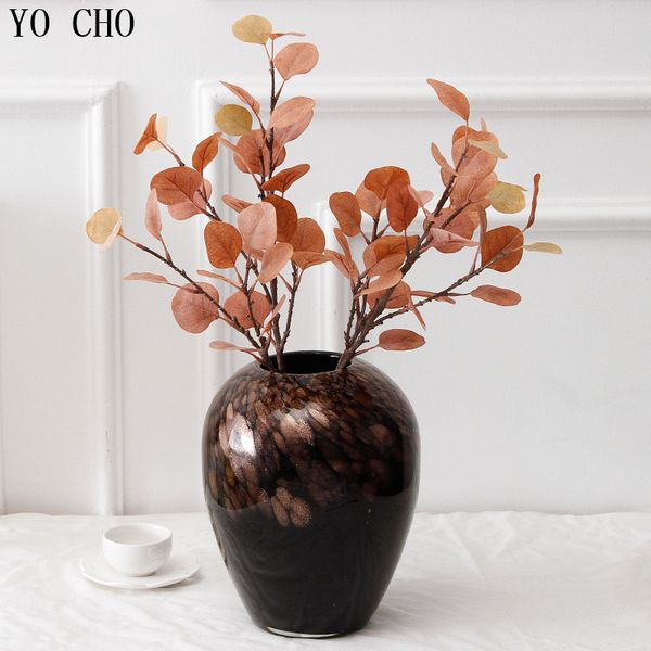 

yo cho artificial leaves branch retro green silk eucalyptus leaves for home decor wedding plants faux fabric foliage room decor