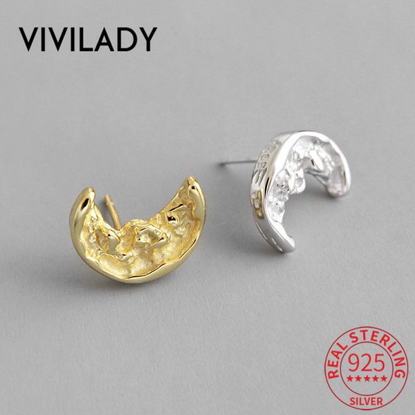 

vivilady punk 925 sterling silver irregular moon women stud earrings tiny chic gold silver color female christmas day brincos, Golden;silver