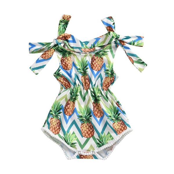 

new 2020 summer newborn infant baby girl outfits clothes set sling pineapple bodysuit playsuit clothes 0-24m, White