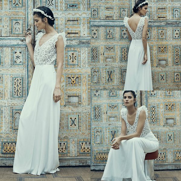 2019 Vestidos de Casamento Do País Do Vintage V Pescoço Até O Chão Cap Manga Cetim Laço Vestidos De Casamento Custom Made Apliques Boêmio Vestido de Noiva