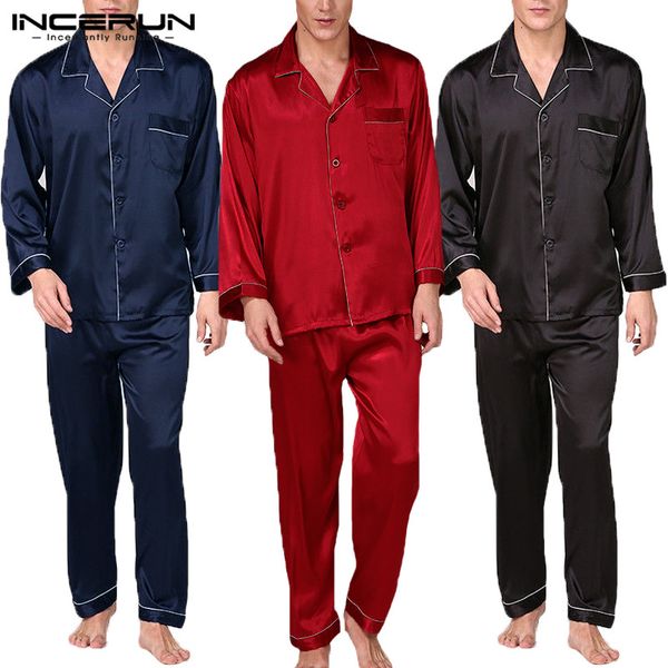 

stylish sleepwear men's pajama set stain silk pyjamas long sleeve soft nightgown homewear men robe loungewear hombre, Black;brown