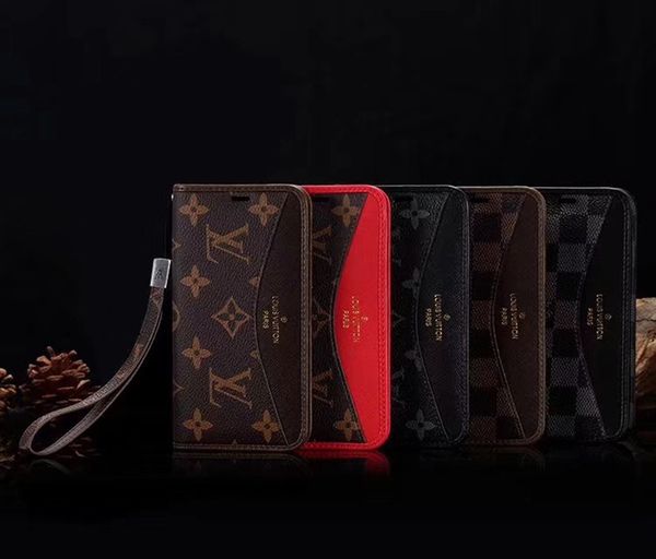 

checkerboard pattern folio leather wallet clutch fashion case wristband lanyard bracket holster phone shell for iphone xs max xr 7 6s 8 plus