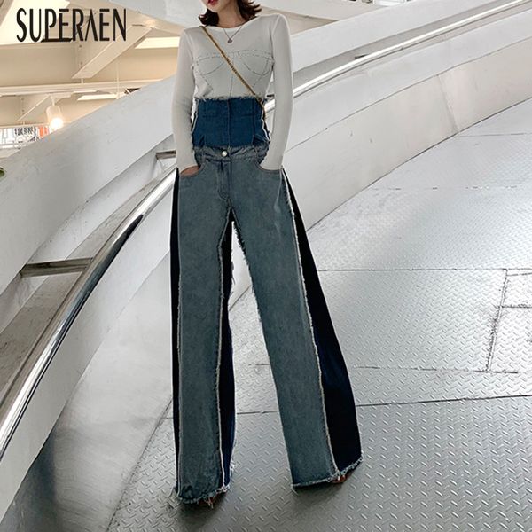 

superaen autumn long jeans female 2019 new casual wild fashion women jeans high waist wide leg pants female, Blue