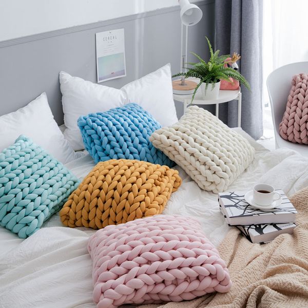 

handmade knitted cushion woolen square cushions sofa bed car cafe office room decoration pillows home textile almofadas pillow