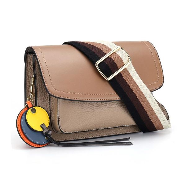 

go-luck genuine leather panelled women messenger bag women's cowhide crossbody shoulder bags all-matched flap pack
