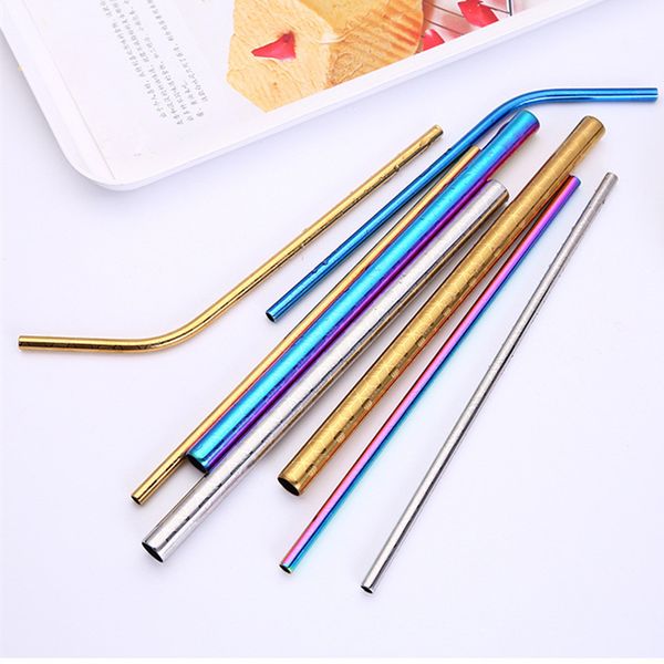 

metal drinking straws reusable 304 stainless steel sturdy bent straight drinks straw with cleaning brush bar party accessory l4